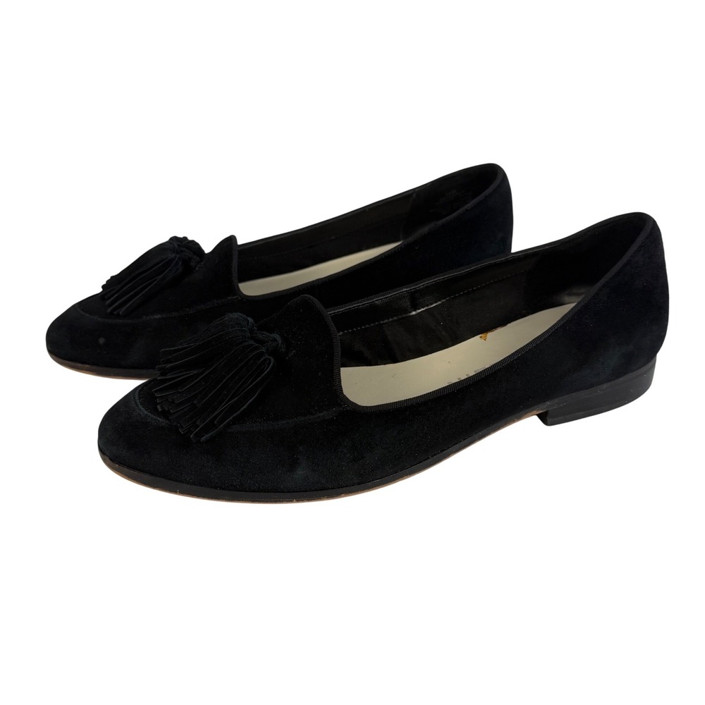 Anne‎ Klein Darcy Black Suede Tassel Loafers Smoking Flats Womens 9.5 Casual